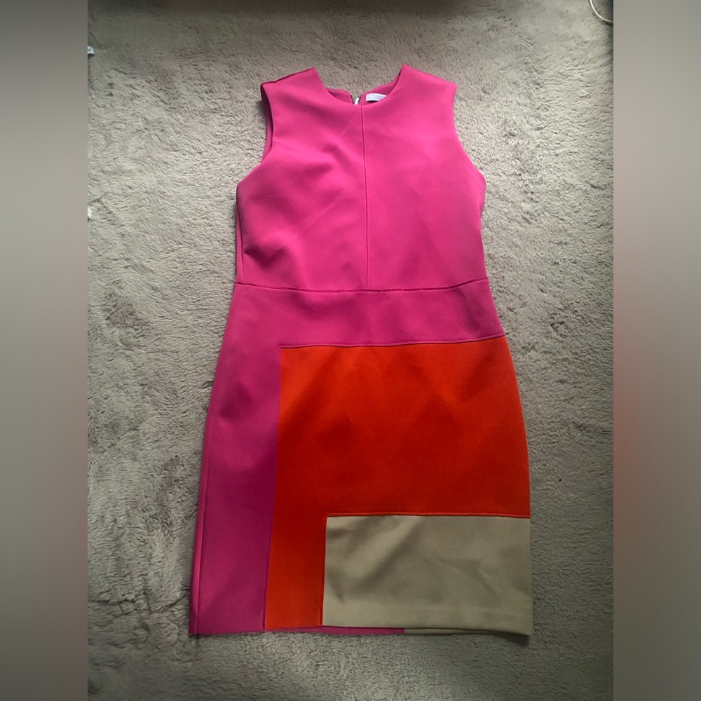 REED Krakoff Sleeveless Color Block Scuba Jersey Sheath Dress Azalea Combo Sz 12